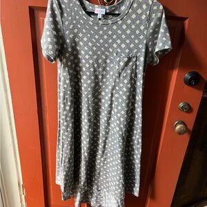 Lularoe Gray and White Patterned Carly Dress